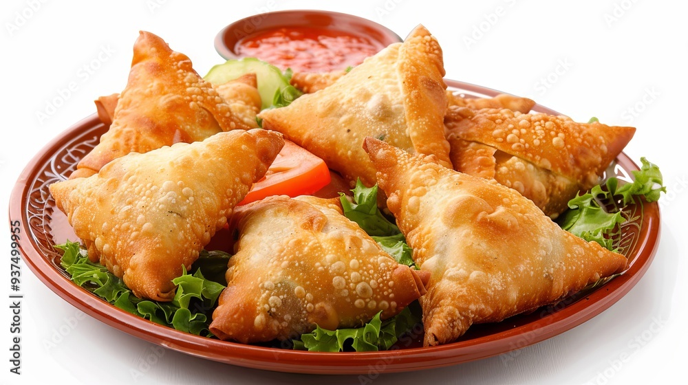 A plate of vegetarian Indian samosas A plate of vegetarian Indian samosas