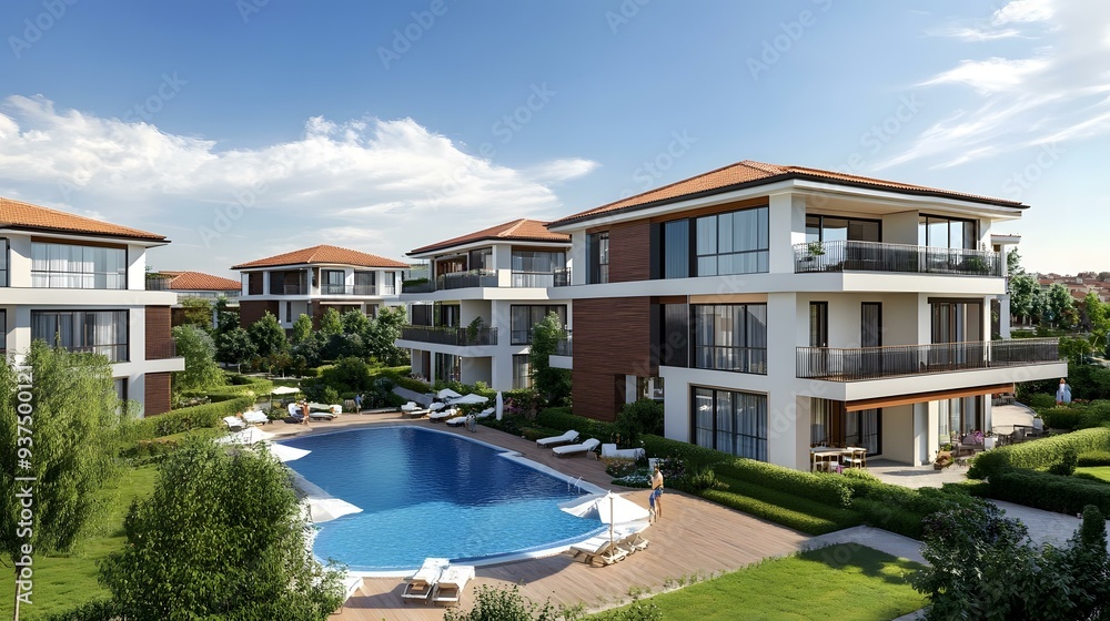 Fototapeta premium Luxury Villa Complex with Swimming Pool and Garden