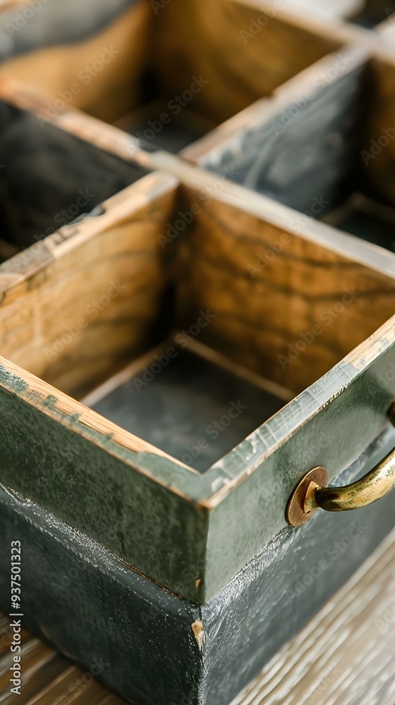 Obraz premium Green Wooden Box with a Metal Handle