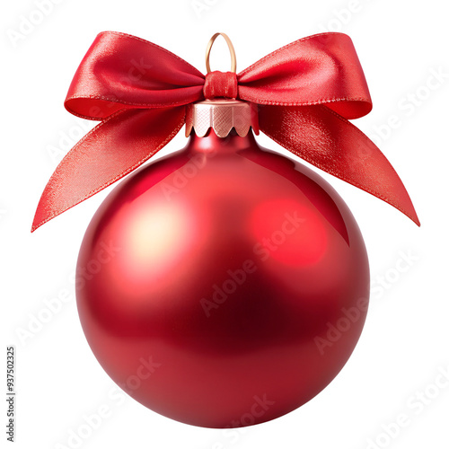 Red christmas ornament with bow, festive decoration, transparent photo