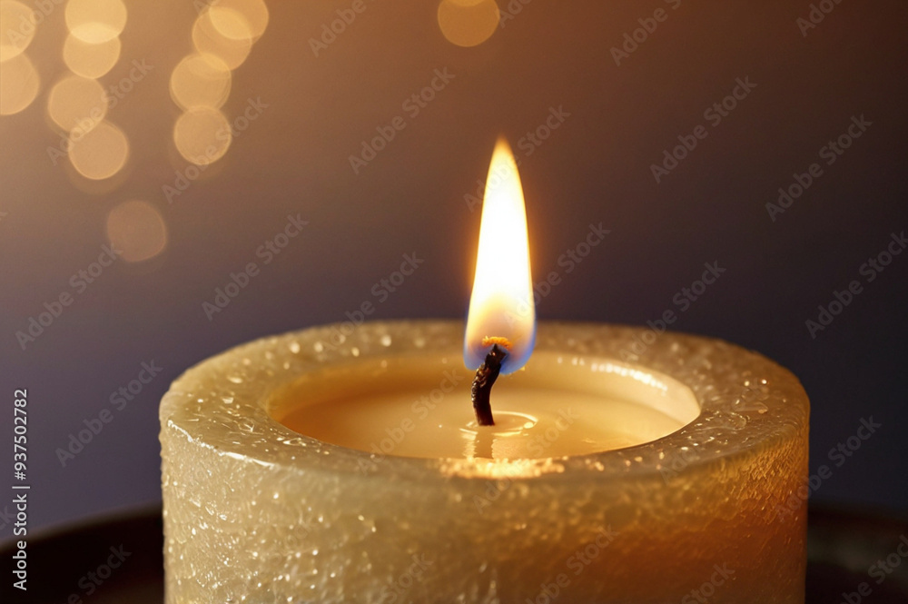 Burning Candle with Glowing Flame on Dark Background