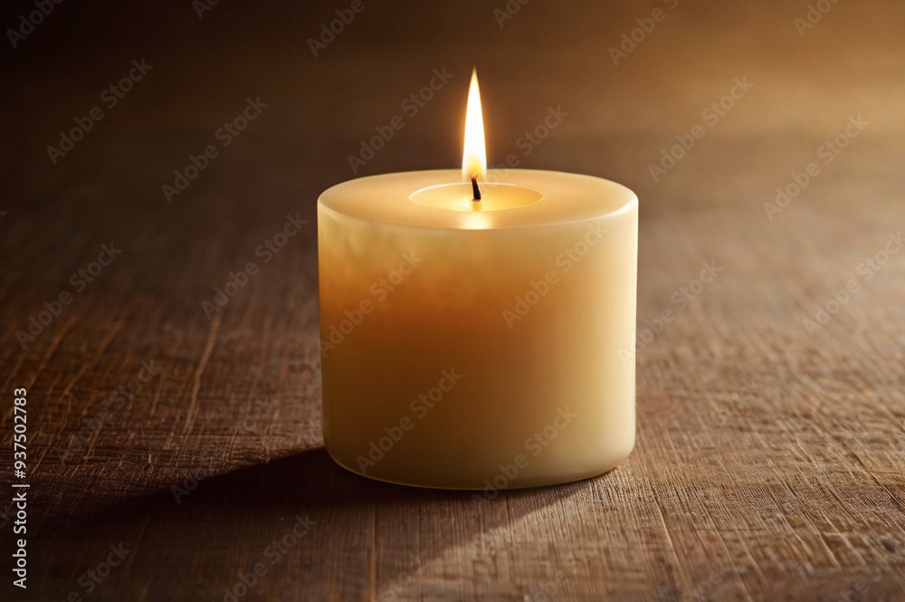 Burning Candle with Glowing Flame on Dark Background Burning Candle with Glowing Flame on Dark Background