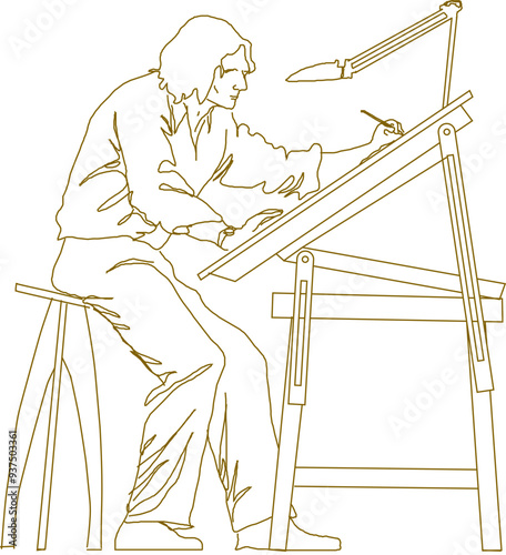 Vector sketch illustration of a silhouette of an architect's activity design drawing with drawing activities for complete design