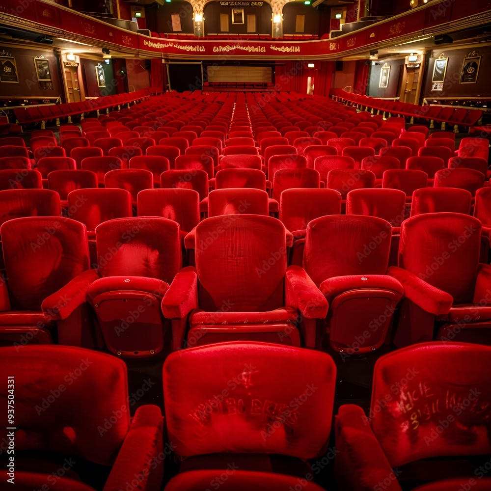 Empty Red Velvet Seats in a Theater Auditorium Empty Red Velvet Seats in a Theater Auditorium
