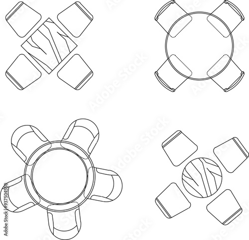 Vector illustration sketch silhouette design detail of dining room table and chair furniture for family 