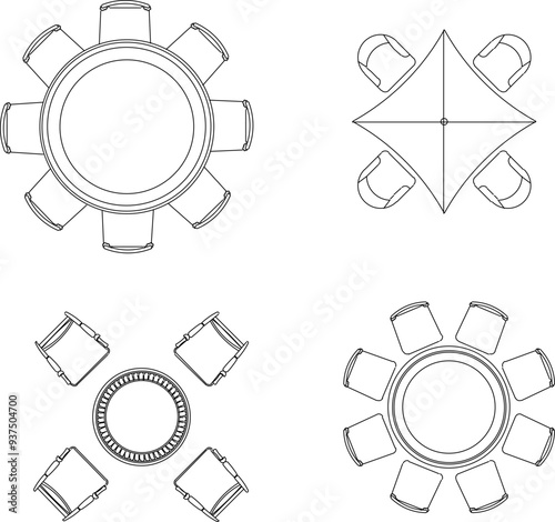 Vector illustration sketch silhouette design detail of dining room table and chair furniture for family