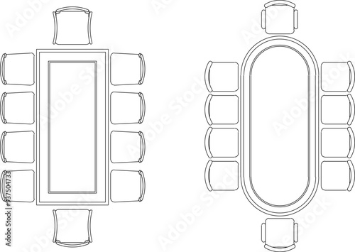 Vector illustration sketch silhouette design detail of dining room table and chair furniture for family