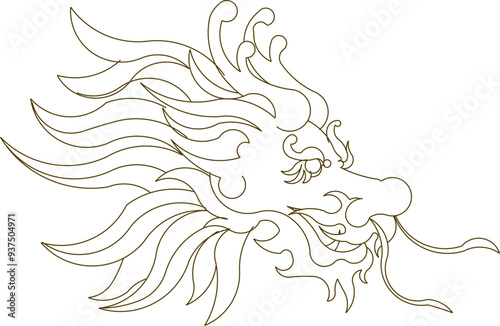 Vector sketch illustration design drawing of classic vintage traditional ethnic dragon head ornament decoration