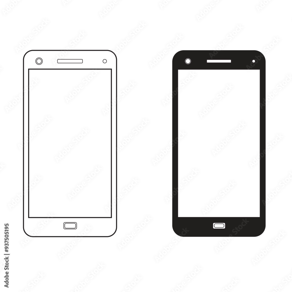 Mobile icon black and white and with outline vector for web and mobile app etc. Mobile icon black and white and with outline vector for web and mobile app etc.