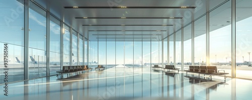 Airport departure hall showcases a sleek, minimalist design with modern architectural elements.