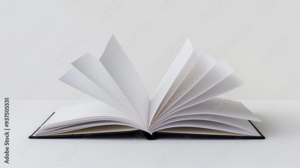 Open book with blank pages fanning out on white background Open book with blank pages fanning out on white background