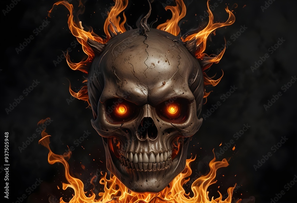 a Halloween skull with fire a Halloween skull with fire