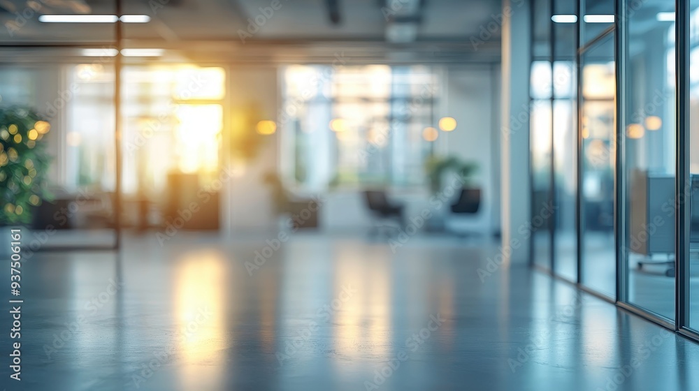 Bright and Airy Corporate Office Interior with Blurred Employees