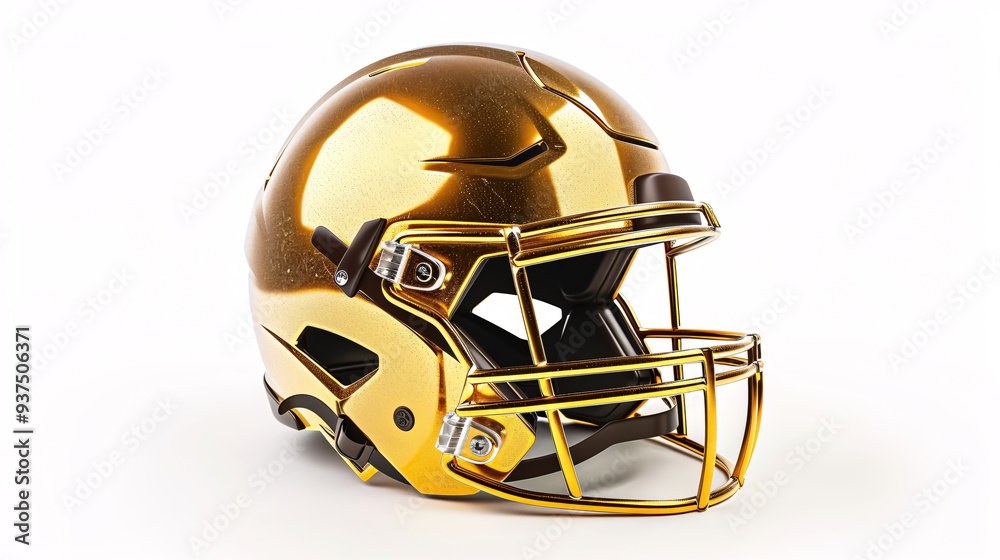 Gold football helmet isolated on a white background