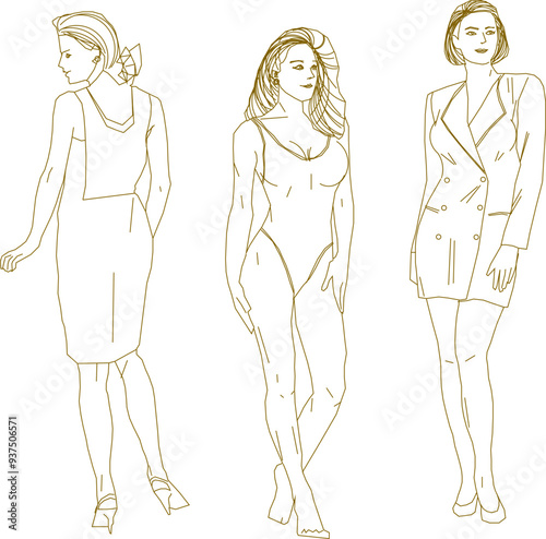 Vector sketch illustration of a silhouette design of a model girl doing a photoshoot pose 