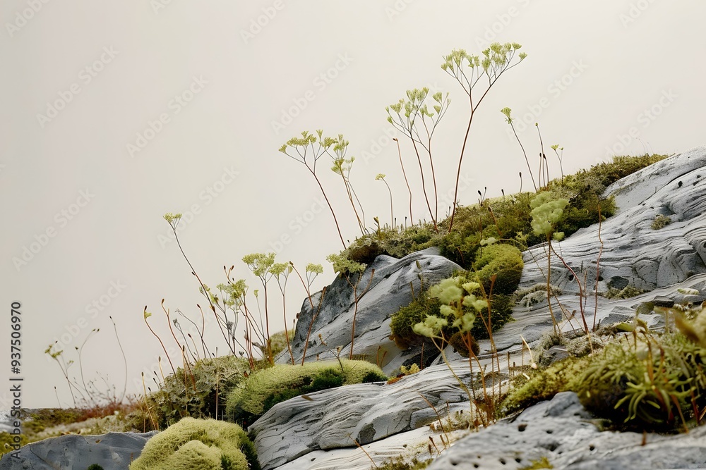 Closeup of Moss and Flowers Growing on Rocks Closeup of Moss and Flowers Growing on Rocks