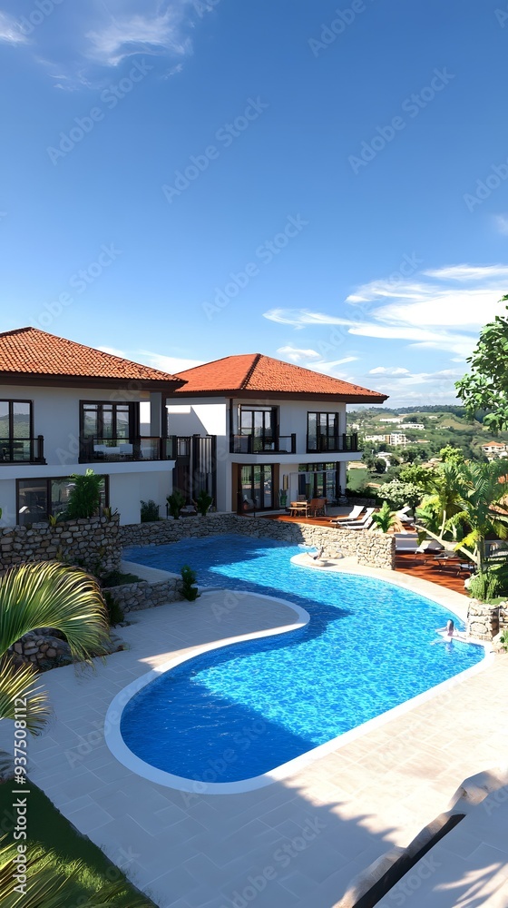 Fototapeta premium Luxury Villa with Swimming Pool and Palm Trees