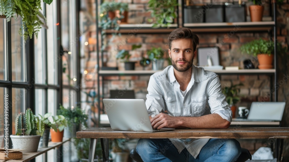 Entrepreneur in Action: Young startup founder sits on his desk, laptop open, passionately outlining growth strategies to his team with lively gestures and clear enthusiasm.
Entrepreneur in Action: Young startup founder sits on his desk, laptop open, passionately outlining growth strategies to his team with lively gestures and clear enthusiasm.