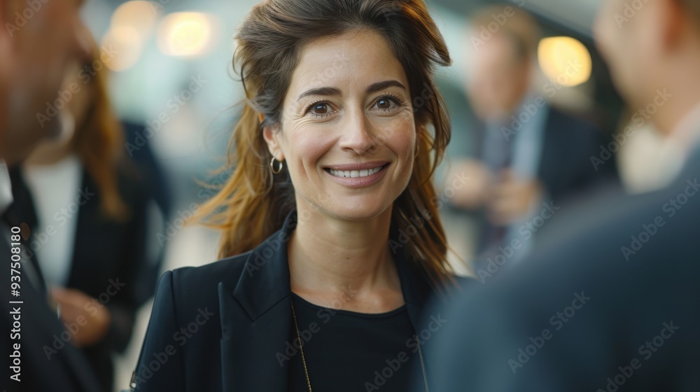 Networking CEO: Female CEO at a networking event, shaking hands with professionals, her warm smile and engaging conversation focused on potential business collaborations.
Networking CEO: Female CEO at a networking event, shaking hands with professionals, her warm smile and engaging conversation focused on potential business collaborations.
