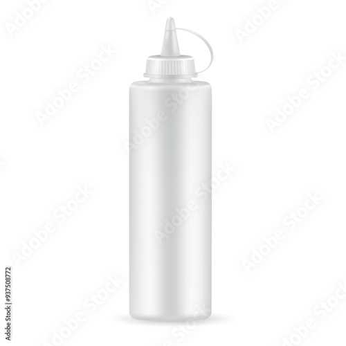 Clear mockup sauce bottle ready for design customization against a plain background, showcasing its shape and label area for branding purposes