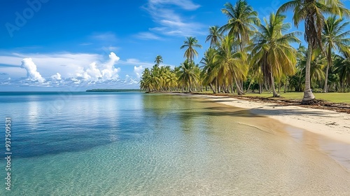 Tropical Beach with Palm Trees and Clear Blue Water