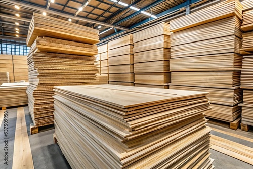 plywood panel stack in warehouse storage