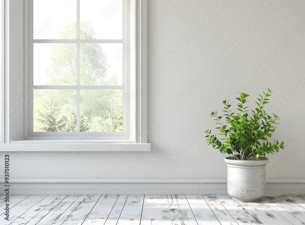 Empty Minimalist Room With White Walls and a Potted Plant Empty Minimalist Room With White Walls and a Potted Plant