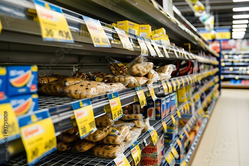 Grocery Store Shelves with Bread and Cookies