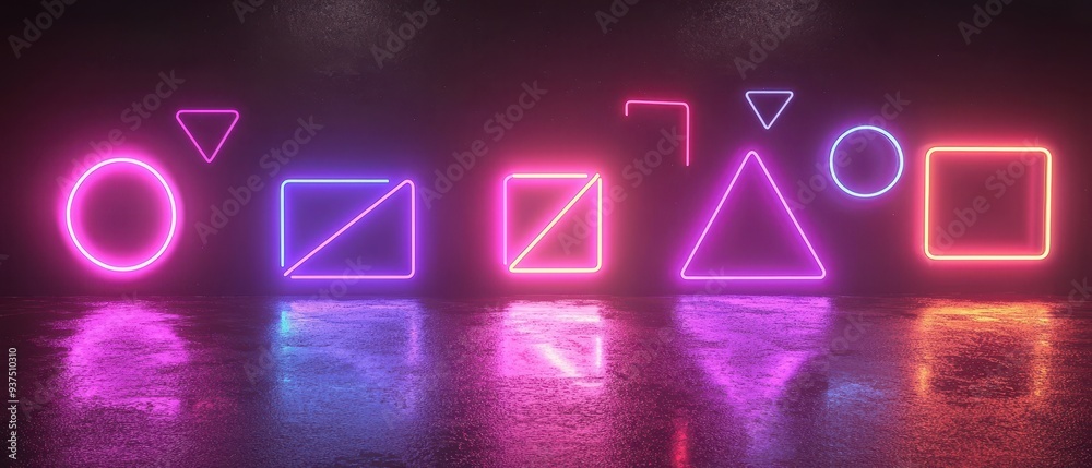 Neon Geometric Shapes in Pink, Purple, and Orange Neon Geometric Shapes in Pink, Purple, and Orange
