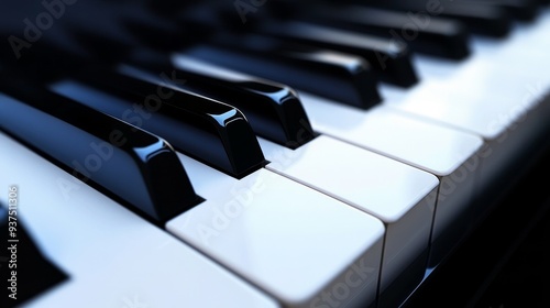 Close-up of piano keys, black and white, musical instrument.