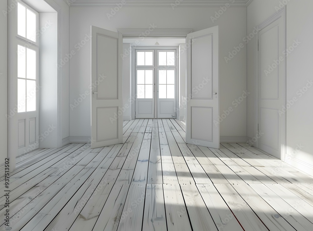 White Room Interior Design with Wooden Floor White Room Interior Design with Wooden Floor