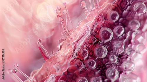A close-up image of a specific skin structure under a microscope, such as a hair follicle, sweat gland, or sebaceous gland.