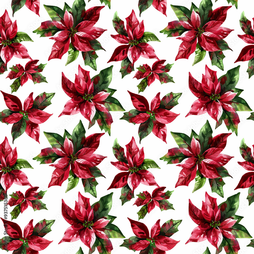 Watercolor poinsettia flowers seamless pattern