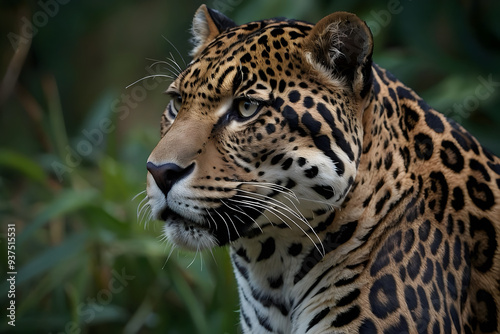 A close up of a Jaguar in a forest