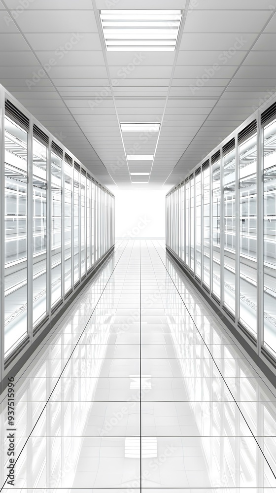 Empty White Corridor with Glass Doors in Modern Building Empty White Corridor with Glass Doors in Modern Building