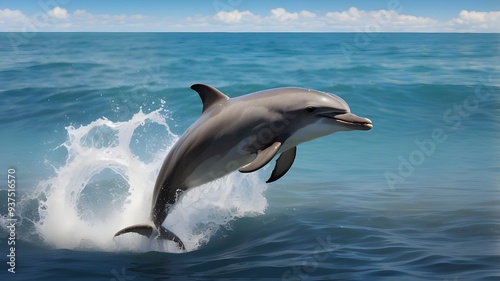 A playful dolphin leaping out of the ocean waves.