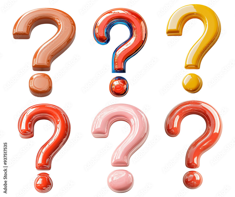 Colorful question marks in various designs isolated on transparent background Colorful question marks in various designs isolated on transparent background