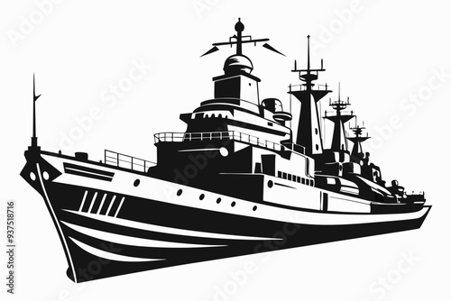 warship silhouette vector illustration, battleship black color