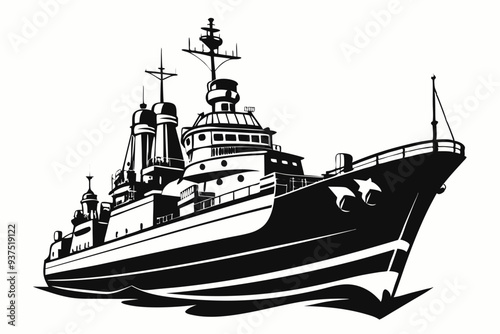 warship silhouette vector illustration, battleship black color