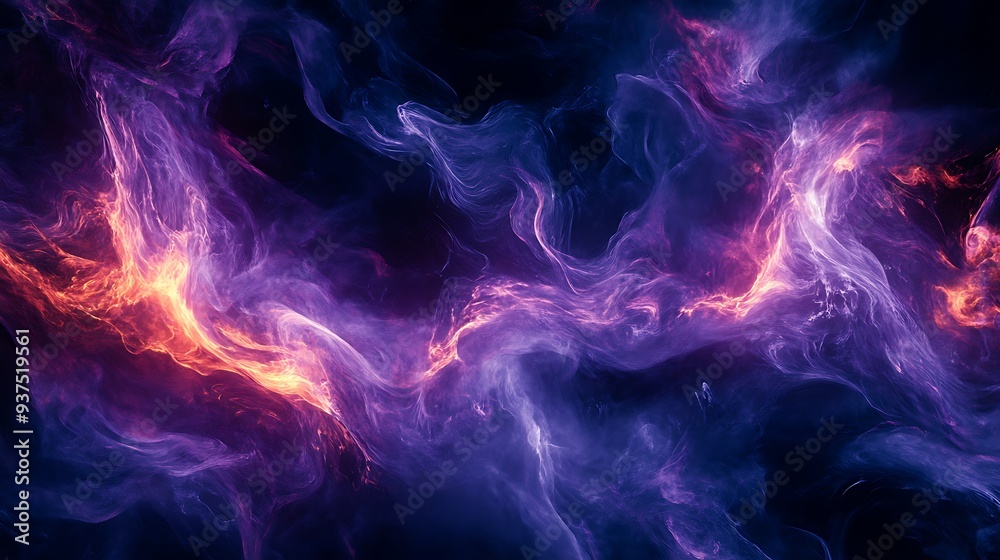Abstract background with swirling purple and orange hues on a dark background. Abstract background with swirling purple and orange hues on a dark background.