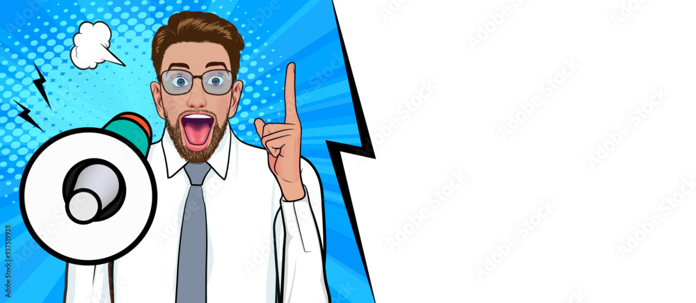 Business man with loudspeaker megaphone announcing discount or sale Special offer shopping time