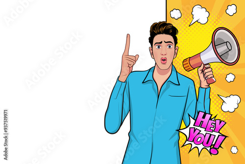 Business man with loudspeaker megaphone announcing discount or sale Special offer shopping time