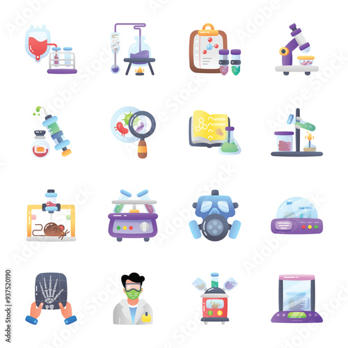 Pack of Medical Laboratory and Testing Flat Icons  

