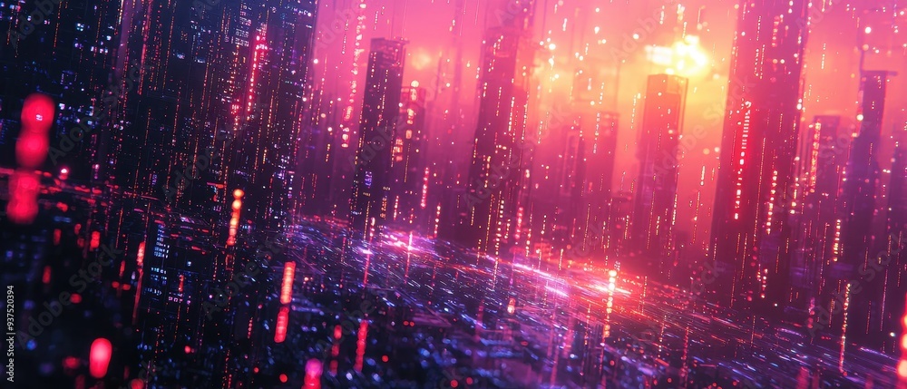 Dazzling Futuristic City at Night with Colorful Neon Lights Dazzling Futuristic City at Night with Colorful Neon Lights