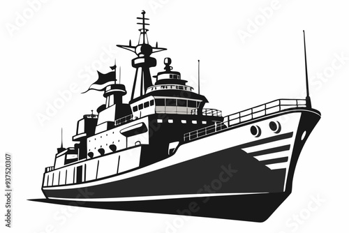 warship silhouette vector illustration, battleship black color