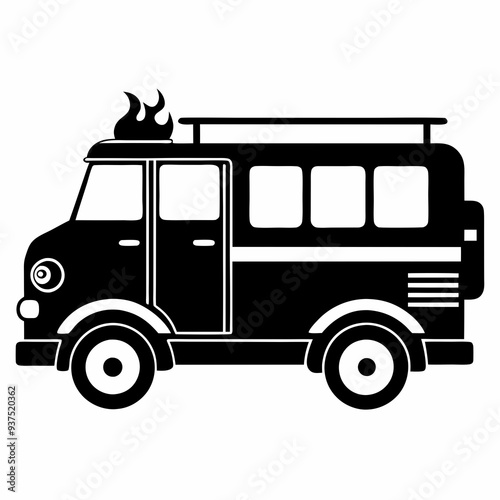 Fire engine Black silhouette, illustration