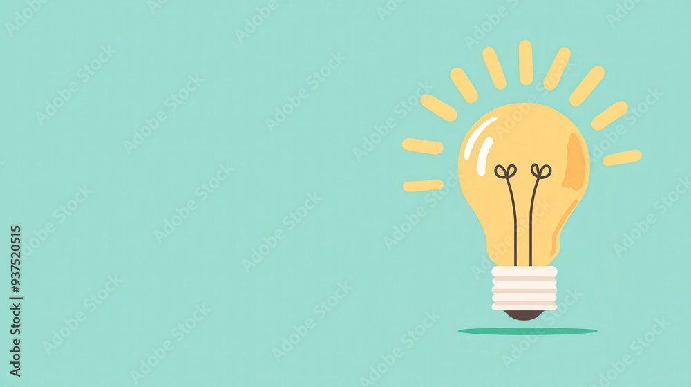 Lightbulb Illustration with Rays on a Blue Background