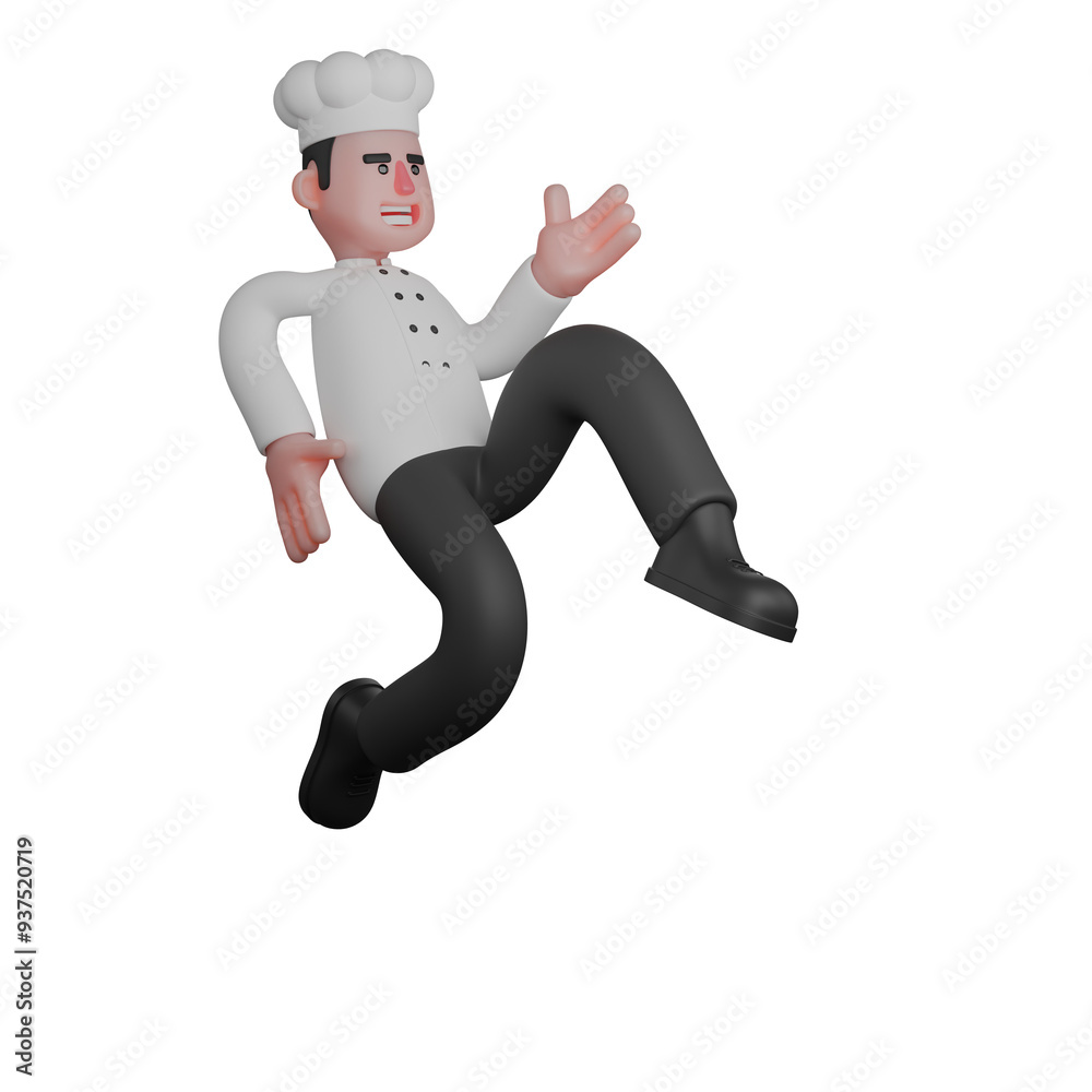 3D Male Chef Character. A chef appears to be floating in the air with an unbalanced body position. Culinary Professional 3D Male Chef Character. A chef appears to be floating in the air with an unbalanced body position. Culinary Professional