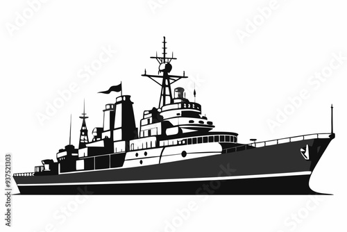 warship silhouette vector illustration, battleship black color