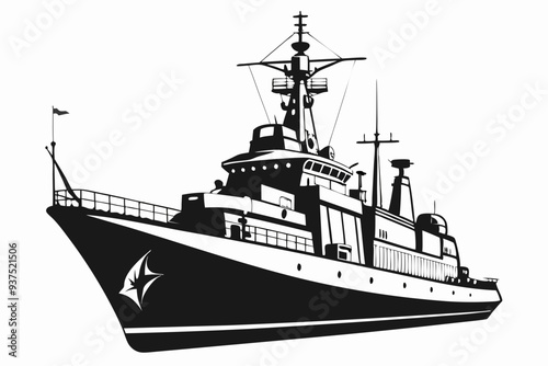 warship silhouette vector illustration, battleship black color